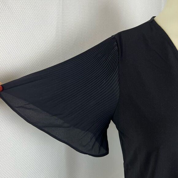 Adrianna Papell Womens V-neck Pleated Sleeve Crepe Blouse Top Black Sz Small NWT - Picture 4 of 11